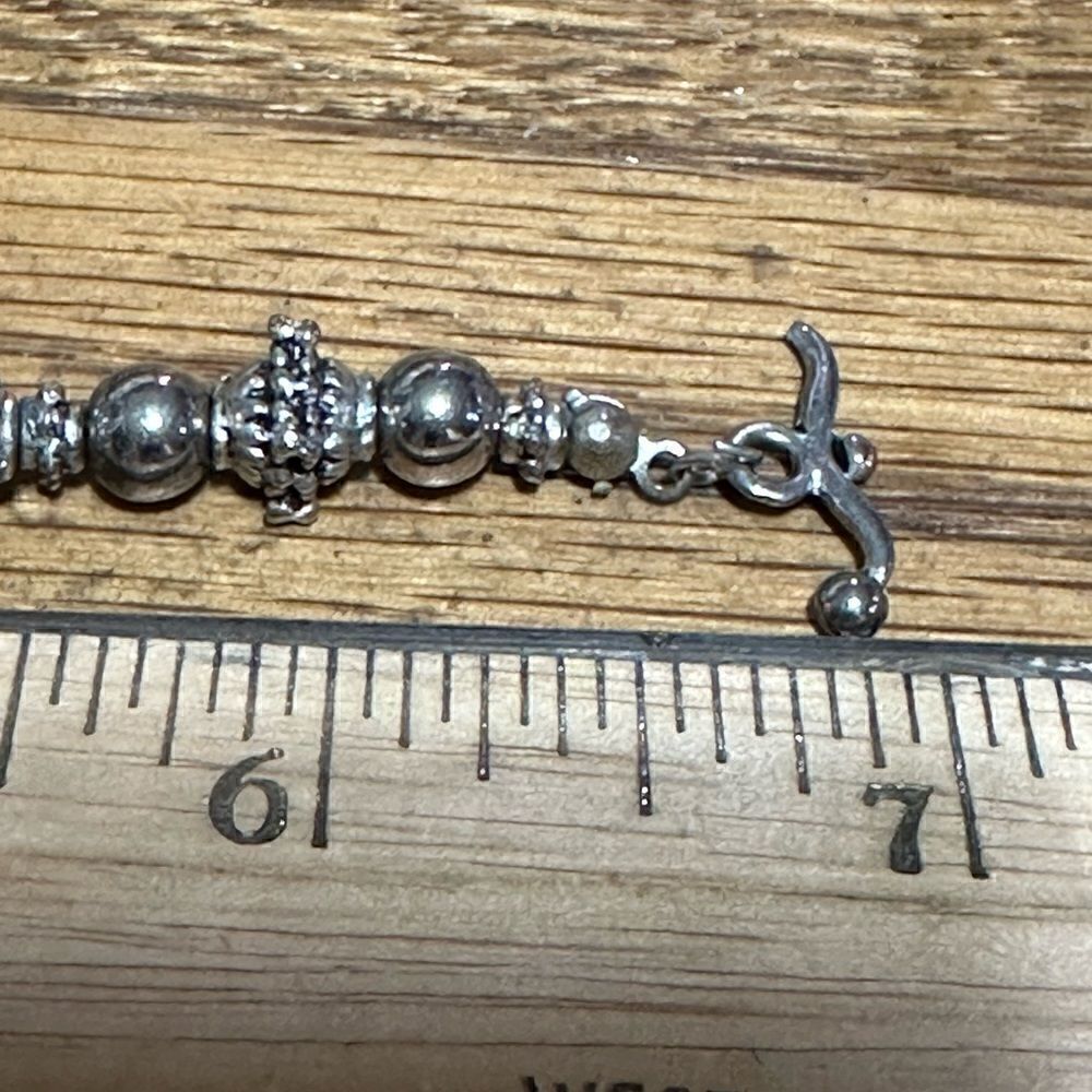 Handcrafted Gray & Silver Tones Bracelet Toggle Closure 7” Cross Charm - Picture 4 of 4